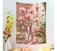 Tapiz floral de melocotón, elegante colgante de pared con flores para decoración del hogar, tapices estéticos para sala de estar, dormitorio y espacio de relajación, 76 x 101 cm