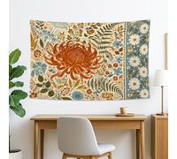 Tapiz floral de otoño, crisantemo naranja y flores azules para colgar en la pared, decoración bohemia para sala de estar, dormitorio, estética acogedora, 152 x 101 cm