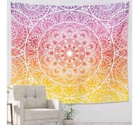 Tapiz floral de una pieza floral bohemio abstracto artístico mandala patrón geométrico rosa amarillo poliéster telón de fondo decorativo cabecero bar pared sofá oficina dormitorio cafetería decoración