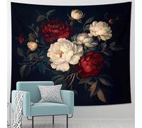 Tapiz floral oscuro de peonía, elegante tapiz decorativo para colgar en la pared, tapices estéticos vintage para sala de estar, dormitorio, decoración del hogar, 101 x 152 cm