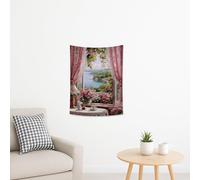 Tapiz floral para ventana, melocotón, romántico, decorativo, para colgar en la pared, tapices estéticos de primavera para sala de estar, dormitorio, decoración del hogar, 76 x 101 cm
