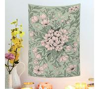 Tapiz floral verde, flores de melocotón bohemio decorativo para colgar en la pared, tapices estéticos para sala de estar, dormitorio, decoración del hogar, 76 x 101 cm