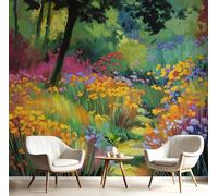 Tapiz Fotomurales Amarillo Verdoso Jardín De Primavera 450X300Cm Xxl Papel Pintado Decoración De Paisaje De Pintura Al Óleo Pared Sala Cuarto Oficina Salón Decorativos De Comedores Murales