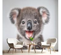 Tapiz Fotomurales Gris Beige Lindo Koala 350X260Cm Xxl Papel Pintado Decoración De Animales Felices Pared Sala Cuarto Oficina Salón Decorativos De Comedores Murales