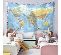 Tapiz grande para colgar en la pared, Mapa del mundo para niños, tapiz educativo con banderas de campo, mapa del mundo para decoración de aula, habitación de niños, hogar, viajes, geografía,