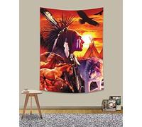 Tapiz indio occidental nativo americano, hombre indio americano, lobo, caballo, decoración del hogar, tapiz para sala de estar, dormitorio, picnic, toalla de playa, funda de cama, 40 x 60 pulgadas