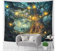 Tapiz mágico de bosque brillante, diseño de árbol encantado, tapiz estético para dormitorio, sala de estar, decoración de dormitorio, 60 x 80 pulgadas