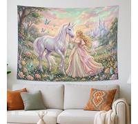 Tapiz mágico de caballo y princesa, colgante de pared floral pastel, decoración bohemia encantada para sala de estar, dormitorio, tapices mágicos de 80 x 60 pulgadas
