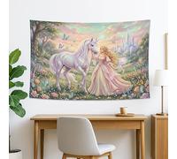 Tapiz mágico de caballo y princesa, colgante de pared floral pastel, decoración bohemia encantada para sala de estar, dormitorio, tapices mágicos de 60 x 40 pulgadas