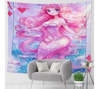 Tapiz mágico de sirena y melocotón, para colgar en la pared del océano, decoración estética para dormitorio, sala de estar, dormitorio, perfecto para temas de verano y fantasía, 40 x 60 pulgadas