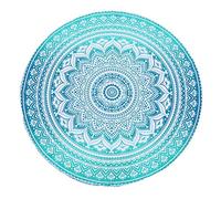 Tapiz Mandala redondo de tela de sombra de algodón - redondo pequeño - Mantel Boho Round Beach Towel Throw Tapestry verde mar turquesa Roundie Beach Jette para picnic y camping - 122 cm