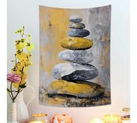 Tapiz moderno de piedras amarillas y grises, decorativo artístico para colgar en la pared para sala de estar, dormitorio, espacio de meditación, decoración del hogar, 76 x 101 cm