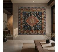 Tapiz mural decorativo para sala de estar, dormitorio, casa, tapestries, 70 x 100 cm, azul, rojo, beige, marrón, naranja, estilo geométrico retro