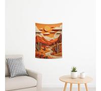 Tapiz naranja de paisaje del desierto, arte escénico de pared con montañas de cactus, decoración bohemia para el hogar, sala de estar, dormitorio, colgante estético de pared, 76 x 101 cm