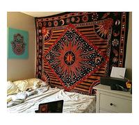 Tapiz para colgar en la pared con diseño de mandala hippie y sol ardiente y estrellas psicodélica, popular, 137 x 152 cm