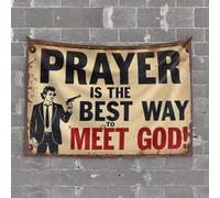 Tapiz para dormitorio con texto en inglés "Man Cave Bar Prayer: The Ultimate Way to Connect with God" (75 x 100 cm)