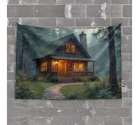 Tapiz para habitación de niños con diseño de Cave Man Bar Cozy Cabin In The Woods: A Serene Retreat (75 x 100 cm)
