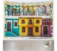 Tapiz Pared Calle Del Casco Antiguo De México, Edificios Tradicionales Coloridos, Banderas, Paisaje De Calles Antiguas Tapiz De Pared Estético Tapestries Decoración Para Estardormitorio Casa M