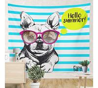 Tapiz Pared Perro Francés Con Gafas De Sol Hola Verano Tapices Estético Tapestry Arte Para Dormitorio Estardormitorio L