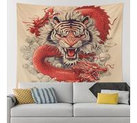 Tapiz rojo de tigre y dragón, para colgar en la pared, diseño de animales feroces, estética decorativa para el hogar, dormitorio, sala de estar, estilo bohemio, decoración de festivales, 101 x 152 cm