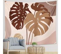 Tapiz tropical de una pieza con diseño de plantas africanas artísticas, bohemio, abstracto, hojas, marrón, beige, poliéster, telón de fondo decorativo para pared, sofá, oficina, dormitorio, cabecero