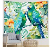 Tapiz tropical de una pieza, pintura artística, pájaro, floral, hojas botánicas, estético, casa de campo, verde, amarillo, poliéster, telón de fondo decorativo, telón de fondo para pared, sofá