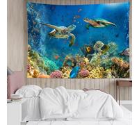Tapiz Turtles marina, Fish tropical, coral en azul Tapices De Pared L | HabitacióN Multiusos Colcha Elegante Manta Piscina DecoracióN