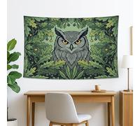 Tapiz verde búho, hojas de naturaleza, para colgar en la pared, estética otoñal para sala de estar, dormitorio, decoración del hogar, 152 x 101 cm