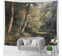 Tapiz verde de árboles de bosque, tapiz decorativo de pared con paisaje natural, estética tranquila para sala de estar, dormitorio, comedor, decoración del hogar, 101 x 152 cm