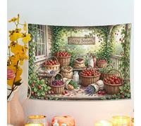 Tapiz verde de temporada de bayas, cestas de frutas rústicas para colgar en la pared, decoración de granja para sala de estar, cocina, textil estético para el hogar, 48 x 36 pulgadas