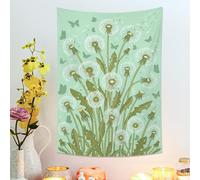 Tapiz verde diente de león, mariposas florales bohemias, para colgar en la pared, estética natural para sala de estar, dormitorio, 76 x 101 cm