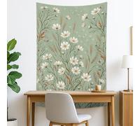 Tapiz verde floral, flores silvestres para colgar en la pared para decoración bohemia del hogar, tapices estéticos para sala de estar, dormitorio, estética de primavera, 101 x 152 cm