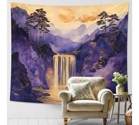 Tapiz violeta con cascada de atardecer, paisaje de montaña, decoración dorada para colgar en la pared, tapices estéticos para dormitorio, sala de estar, estudio, decoración del hogar, 60 x 50 pulgadas
