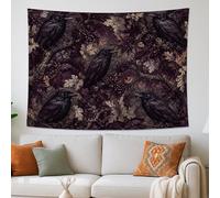 Tapiz violeta oscuro con cuervo y hojas, para colgar en la pared, naturaleza gótica, tapices místicos estéticos para sala de estar, dormitorio, decoración de otoño, 203 x 152 cm