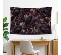 Tapiz violeta oscuro con cuervo y hojas, para colgar en la pared, naturaleza gótica, tapices místicos estéticos para sala de estar, dormitorio, decoración de otoño, 152 x 127 cm