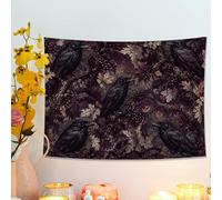 Tapiz violeta oscuro con cuervo y hojas, para colgar en la pared, naturaleza gótica, tapices místicos estéticos para sala de estar, dormitorio, decoración de otoño, 48 x 36 pulgadas