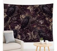 Tapiz violeta oscuro con cuervo y hojas, para colgar en la pared, naturaleza gótica, tapices místicos estéticos para sala de estar, dormitorio, decoración de otoño, 229 x 178 cm