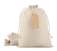 Tapleap Bolsas de arpillera con cordón, 10 x 14 pulgadas (lote de 10) bolsas de arpillera con cuerda y etiquetas para envolver regalos, cumpleaños, bodas, fiestas o uso doméstico (original)