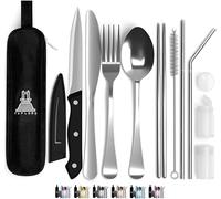 Taplord - Juego de cubiertos de viaje portátil con funda, incluye 10 utensilios de viaje con funda, juego de cubiertos de acero inoxidable para camping, fácil de viajar, ligero (plata)