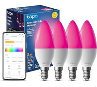 Tapo Bombilla inteligente L430C (paquete de 4), bombillas Alexa, E14, bombilla LED, 470 lúmenes máximos, regulable, bombilla que cambia de color, biorritmo automático, sincronización de música