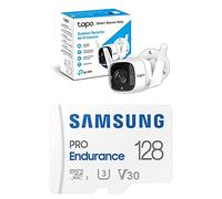 Tapo C310 - Cámara de vigilancia Wi-Fi para interiores y exteriores, resolución 3MP + tarjeta Samsung Pro Endurance microSDXC UHS-I U3 de 128GB con adaptador
