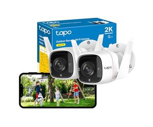 Tapo C310P2 - Paquete de 2 cámaras de seguridad 2K con cable para exteriores, sin tarifa mensual, detección de IA, visión nocturna avanzada, conversación bidireccional, IP66 resistente a la intemperie