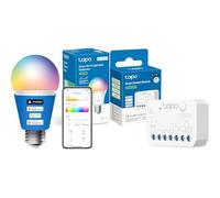 Tapo L535E - Bombillas inteligentes, Multicolor 1055 lúmenes de alto brillo, 2500-6500k regulable, Compatible con Matter, Alexa y Google S110E - Módulo interruptor inteligente Wi-Fi + Bluetooth