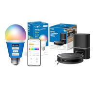Tapo L535E Smart Light Bulbs, 1055 Lumens High Brightness (75W) Multicolor, Compatible with Matter/Alexa/Google + RV20 MAX Plus - 4-in-1 Robot Vacuum Cleaner and Floor Scrubber, 5300Pa Suction
