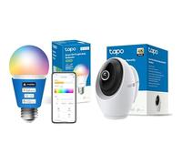 Tapo Paquete L535E - Bombillas inteligentes, 1055 lúmenes de alto brillo (75 W), Multicolor, Compatible con Matter/Alexa/Google C260 - Cámara de vigilancia WiFi Interior 4K 8MP 360°