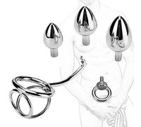 Tapón Anal con Anillo para el Pene Bola Anal de Metal Tapón Anal Anillo para el Pene Anillo para los Testículos SM Bondage Gancho Anal con 3 Bolas Intercambiables Estimulación(Ø50mm)