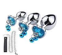 Tapón anal de campana de metal con forma de corazón de cristal con cadena de tracción Juegos de domesticación Anus Expander Juguetes privados Bueno para parejas Corazón de cristal Tapón trasero