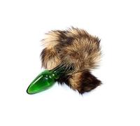 Tapón anal de cristal para adultos, cola de perro hecha de piel sintética, tapón de cola de zorro, juego sexual, juguete de cosplay(Green)