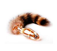 Tapón anal de cristal para adultos, cola de perro hecha de piel sintética, tapón de cola de zorro, juego sexual, juguete de cosplay(Gold)