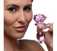 Tapón anal de cristal rosa rosa mediano